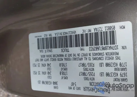 2007 Dodge Ram 1500 Slt from USA, damaged, VIN 1D7HA18P07J602933